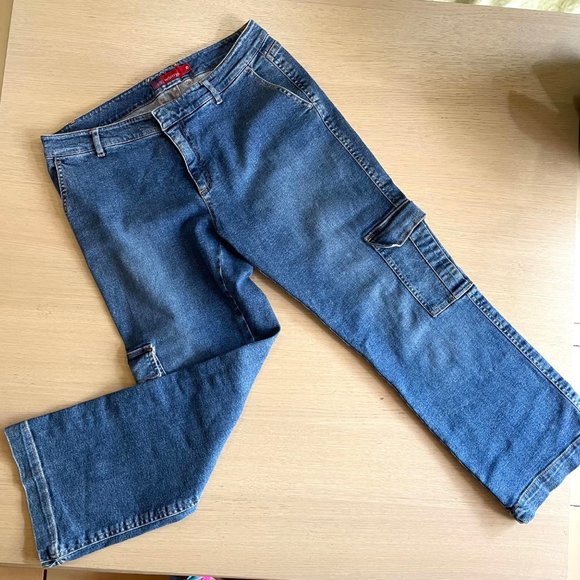 $155 By Womyn denim cargo jeans size 10 - Picture 1 of 12